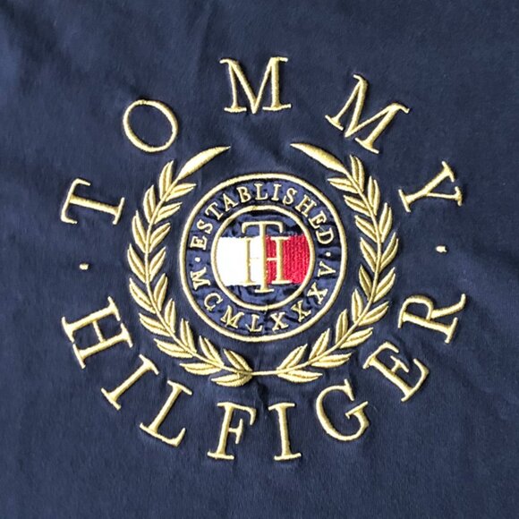 TOMMY HILFIGER (Size S) Golden Embroidered Logo Navy Shirt - Picture 2 of 5